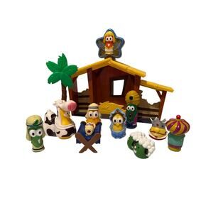 Vintage Veggie Tales Nativity Scene Christmas Manger Figure Lot Of 12 2004